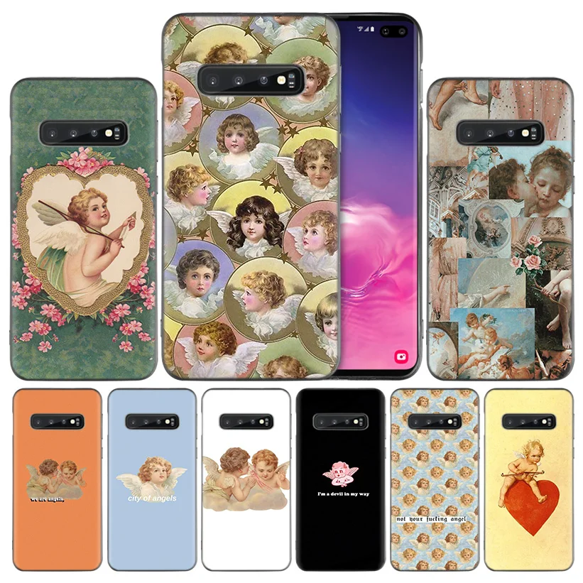 

Renaissance Angels Black Silicone Case for Samsung Galaxy S10 S10e 5G S9 S8 S7 Edge J8 J6 J4 Plus 2018 Note 8 9 Cover Housing