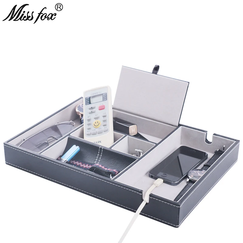 

MISSFOX PU Leather Sundries Box Desktop Storage Box Storage Tray Key Change Finishing Multi-Function Storage Box