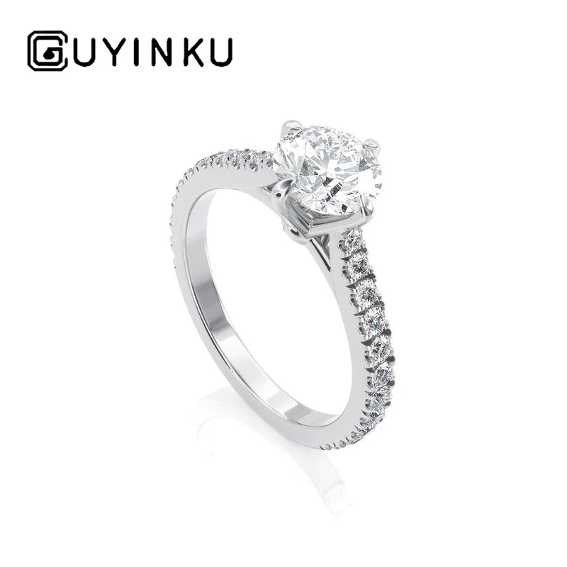 GUYINKU Solid 14K 585 Белое золото 1ct 6,5 мм EF цвет Moissanite боковое обручальное кольцо с камнем для женщин свадебный подарок