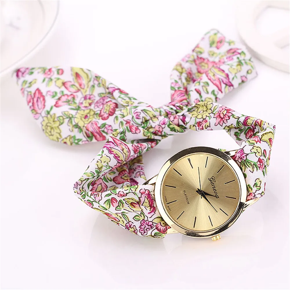 Amecior Цветочные жаккардовые кварцевые наручные часы модные женские нарядные часы высокого качества часы с тканевым ремешком сладкий женский браслет для часов