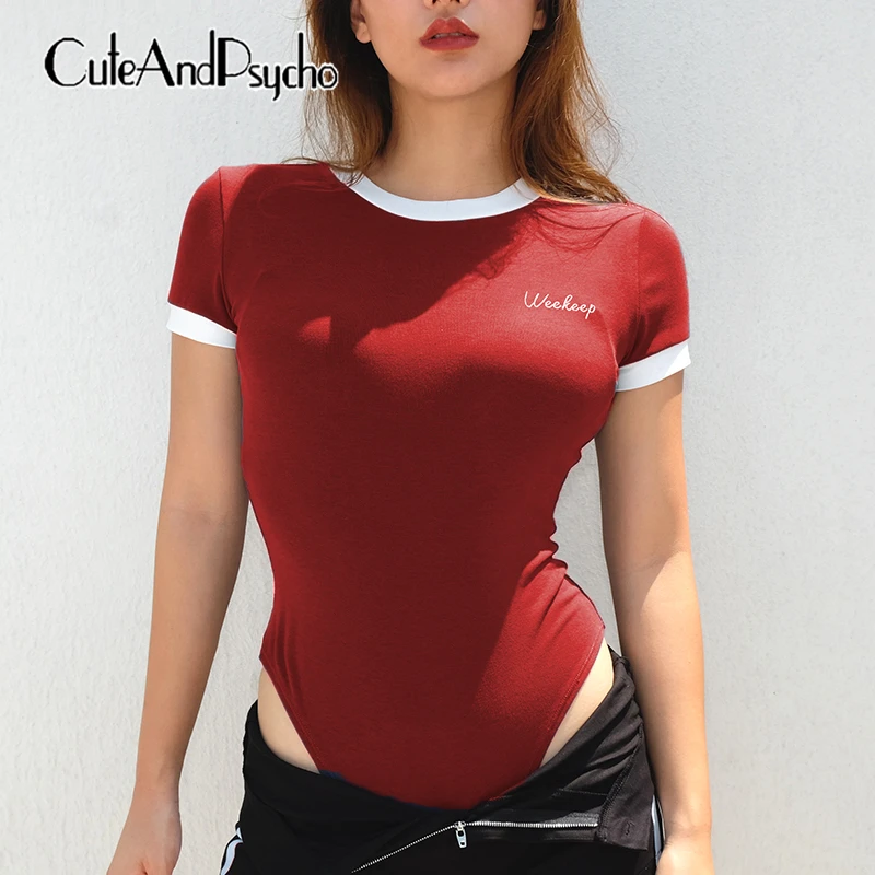 

Letter Embroidery Summer Bodysuits Women Cotton Casual Rompers Short Sleeve Contrast Color Jumpsuits Overalls 2019 Cuteandpsycho
