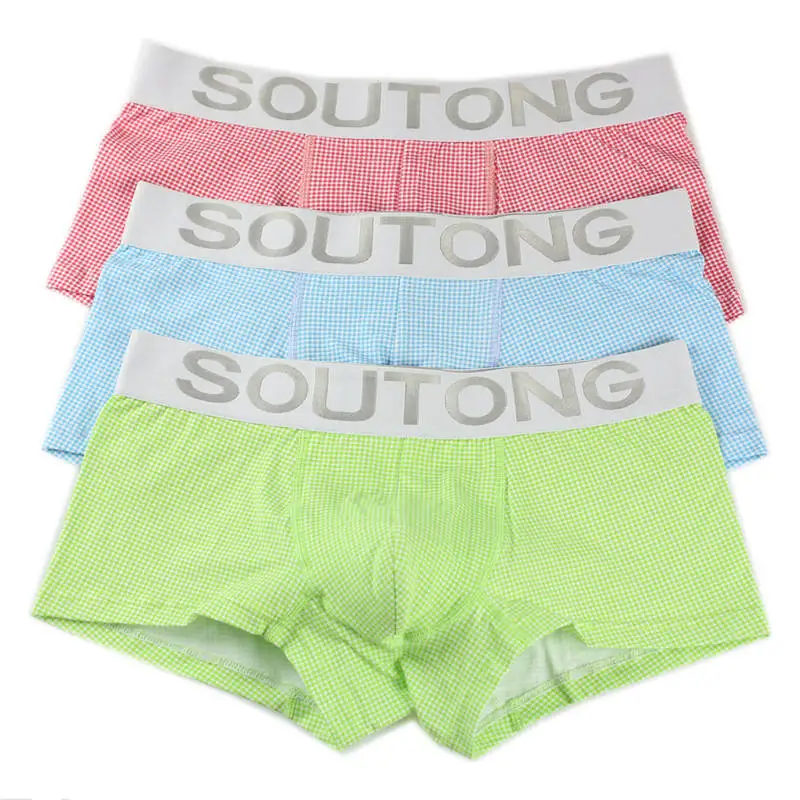 

New Arrival Men's Plaid Underwear Boxers Wholesale 3Pcs/Lot Men Bulge Pouch Boxer Shorts Trunks Sexy Males Basic Bottoms Hot