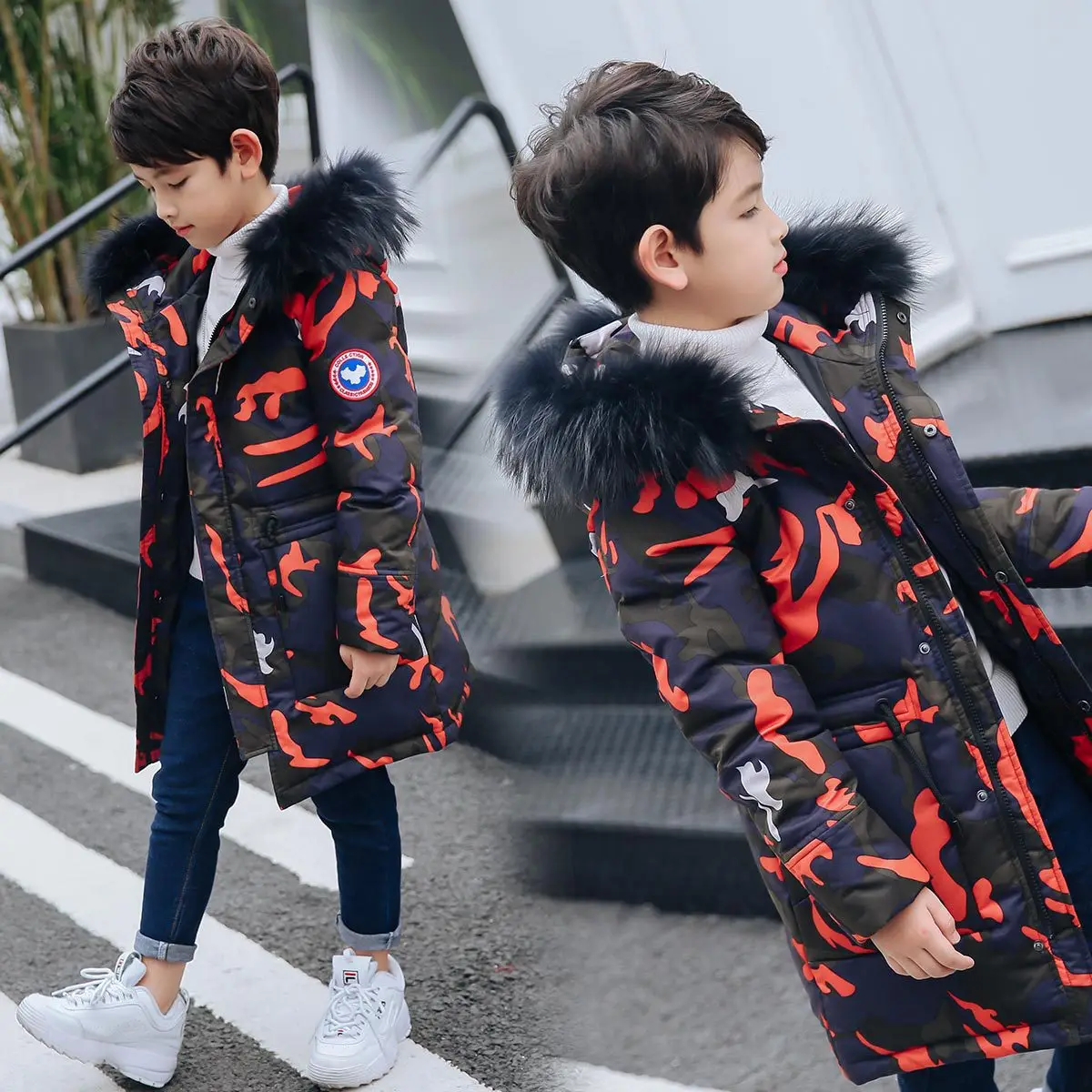 

Children down jacket boy long children's clothing in 2019 the new boy boy winter camouflage cuhk leisure coat