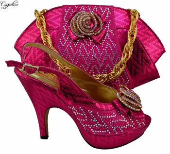 

Wonderful fuchsia high heel ladies shoes and handbag sets nice matching for evening dress MM1003,