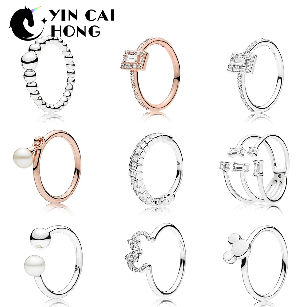 

YCH 100% 925 Sterling Silver Rose Pearl Ring Shards Sparkling Ring String of Beads Ring Luminous Ice Ring Glacial Beauty Ring