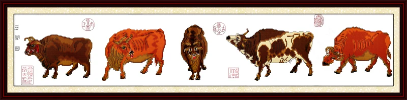 Набор для вышивки крестиком Five oxen pictures в китайском стиле animal Aida count 18ct 14ct 11ct