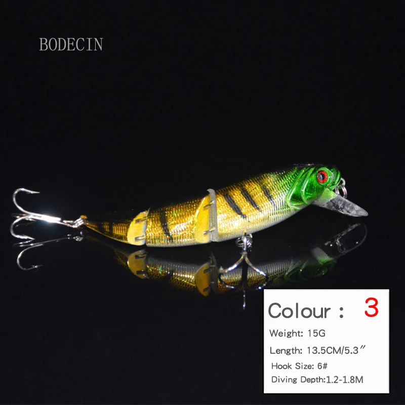 1pcs Minnow Fishing Wobblers Fake Lure 135mm 15g Lures 3 Segment Hard Artificial Bait Tackle For Peche Supplies Sea Fish 6# Hooks (3)