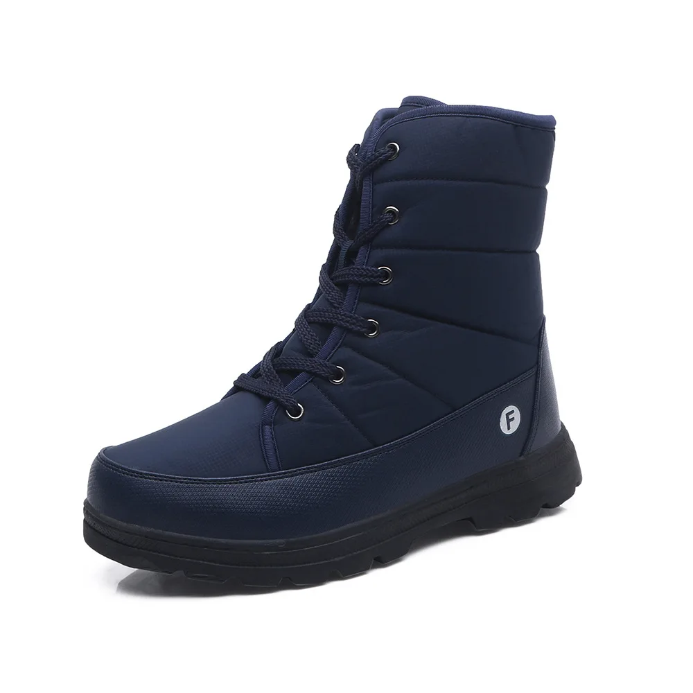 Reetene/новые зимние мужские ботинки; уличные Зимние ботильоны; нескользящие водонепроницаемые хлопковые ботинки на меху; большие размеры; Повседневная плюшевая мужская обувь - Цвет: Blue