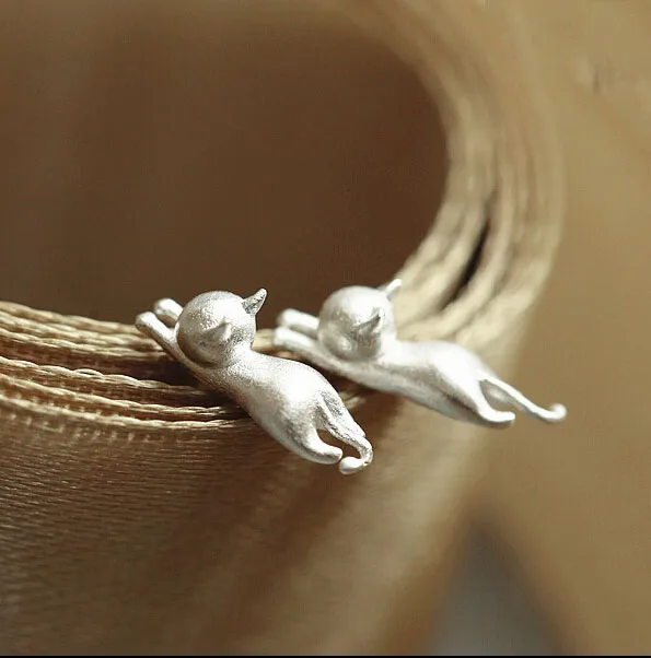 Женские серьги гвоздики из серебра 925 пробы с котом|cat stud earrings|fashion earringsstud earrings |