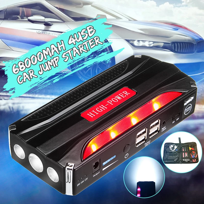 

Multi-Function 68000mAh Car Jump Starter 600A Lighter Starting Pack Booster Battery Charger 4 USB Power Bank Car Battery Buster