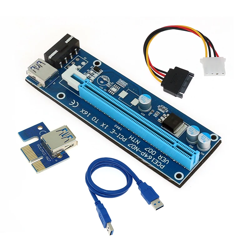 007 PC PCIe PCI E Express Riser Card 1x к 16x USB 3 0 кабель для передачи данных SATA 4Pin IDE Molex источник