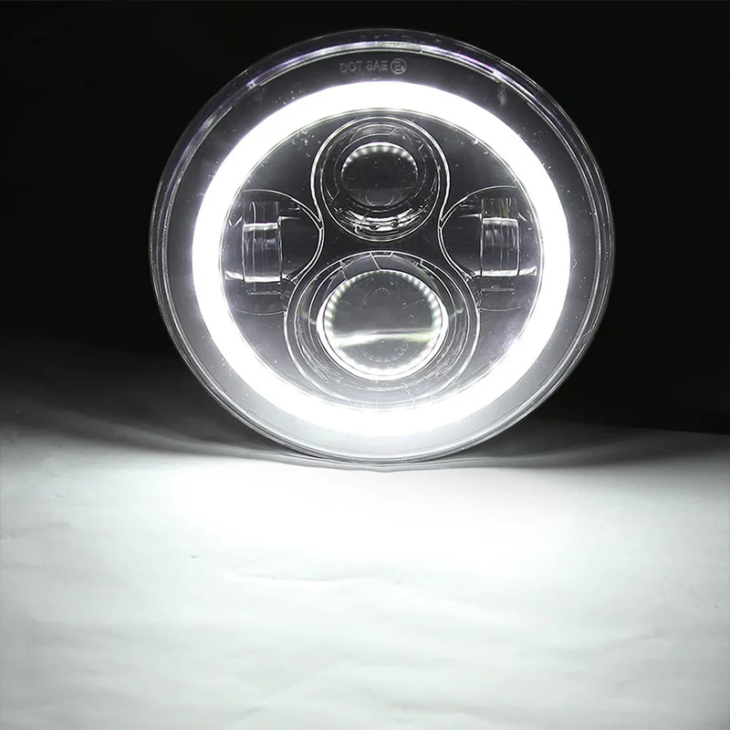 FADUIES Black 7 Round LED Headlight Projector Daymaker Headlight With White Angle Eye For Harley Davidson Motorcycle Headlamp (18)
