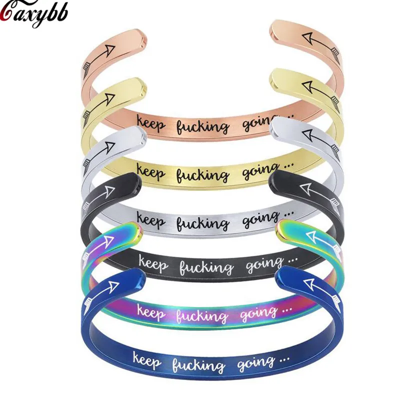 

Wide 6mm Cuff Trendy Inspirational Keep Going Bracelets Titanium Bangles Friend Encouragement Bangle For Men Women Jewelry