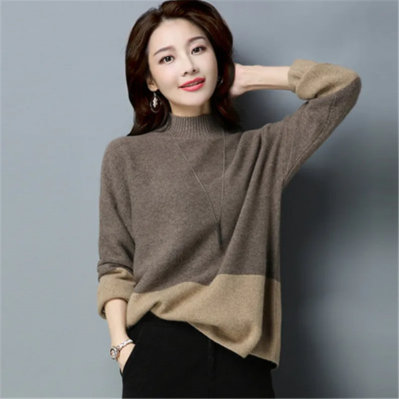 

2019 Korean New Half-high Collar Sweater Women Loose Large Size Pullover Autumn Winter Sweaters X480