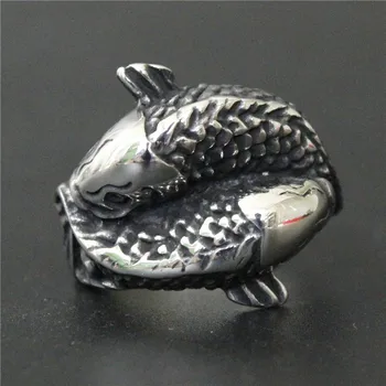 

Support Drop Ship Demon Lucky Double Fish Ring 100% 316L Stainless Steel Jewelry Men Boys Fish Ring