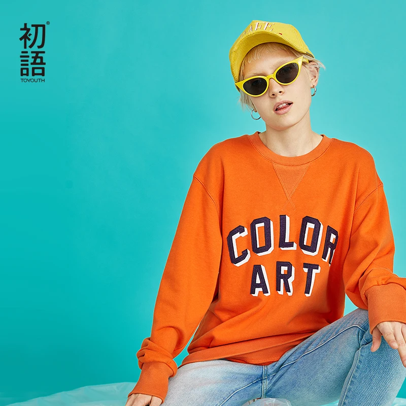 

Toyouth Autumn O-Neck Sweatshirt Cotton Long Sleeve Loose Tops Pullover Letters Casual Women Sweatshirts Female Tracksuits