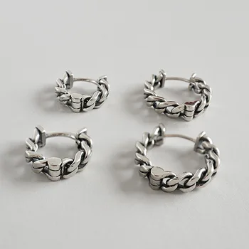 

1pair Vintage Retro Authentic 925 Sterling silver Open Chain Hoop Huggie Earrings FINE jEWELRY Punk E465