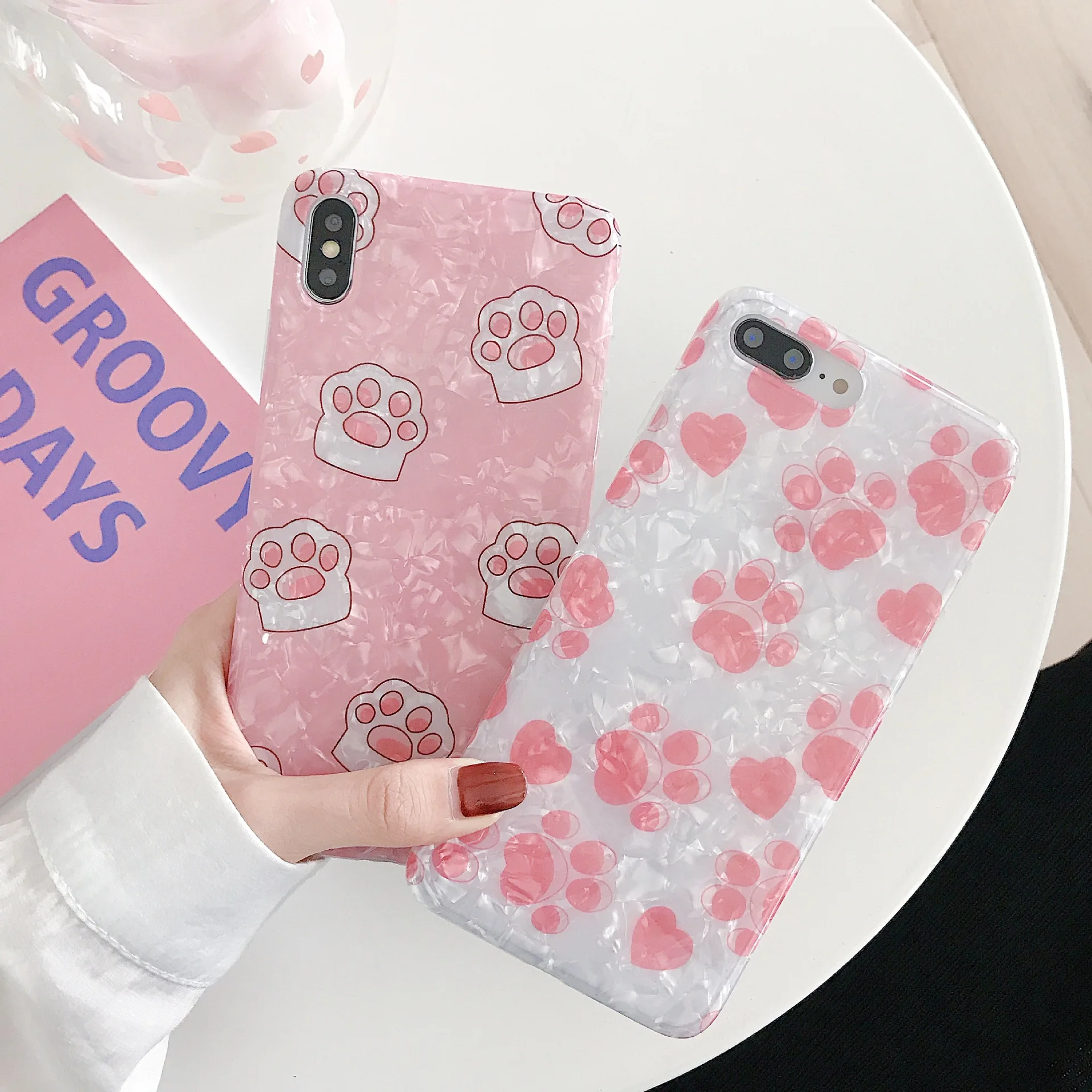 

Cute Cat claw Love diamond pattern soft Phone Case For iPhoneX XR XS Soft Shell TPU creative Phone Case For iPhone7 8 6 Cover