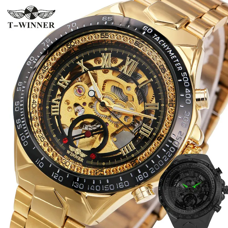 2015 New Fashion Men Male Clock Winner Brand Stylish Classic Mechanical Watch Steel Self Wind Skeleton