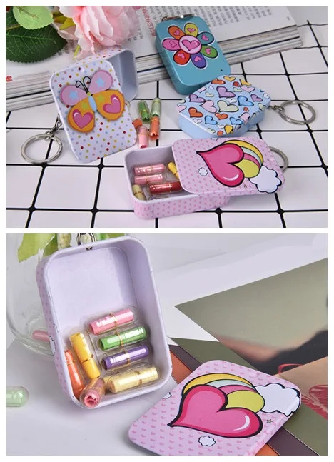 Mini Square Pill Cases Portable Iron Box Key Ring Candy Storage Box Wedding Seal Jewelry Storage Random