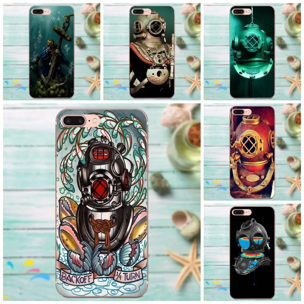 

Soft Tpu Phone Case For Huawei P8 P9 P10 P20 P30 Mate 7 8 9 10 20 Lite Plus Pro 2017 Scuba Diving Helmet Underwater Mask