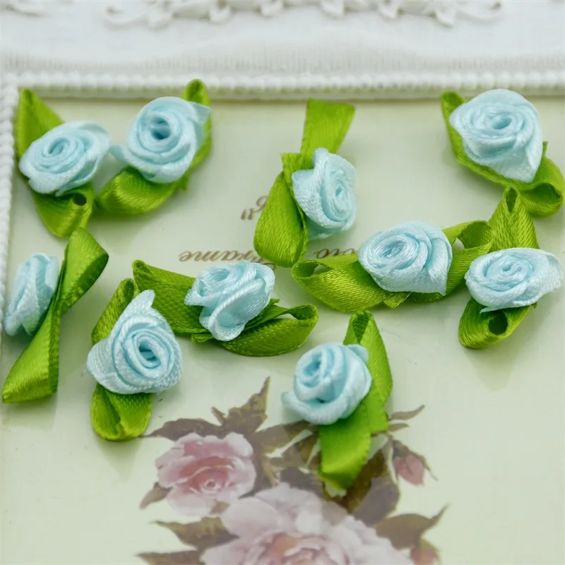 light blue 100 шт Искусственный Мини Шелковый Искусственный цветок ручной работы DIY ленточная Роза красивое рождественское ручное творчество DIY свадебное украшение ручной работы - Цвет: light blue