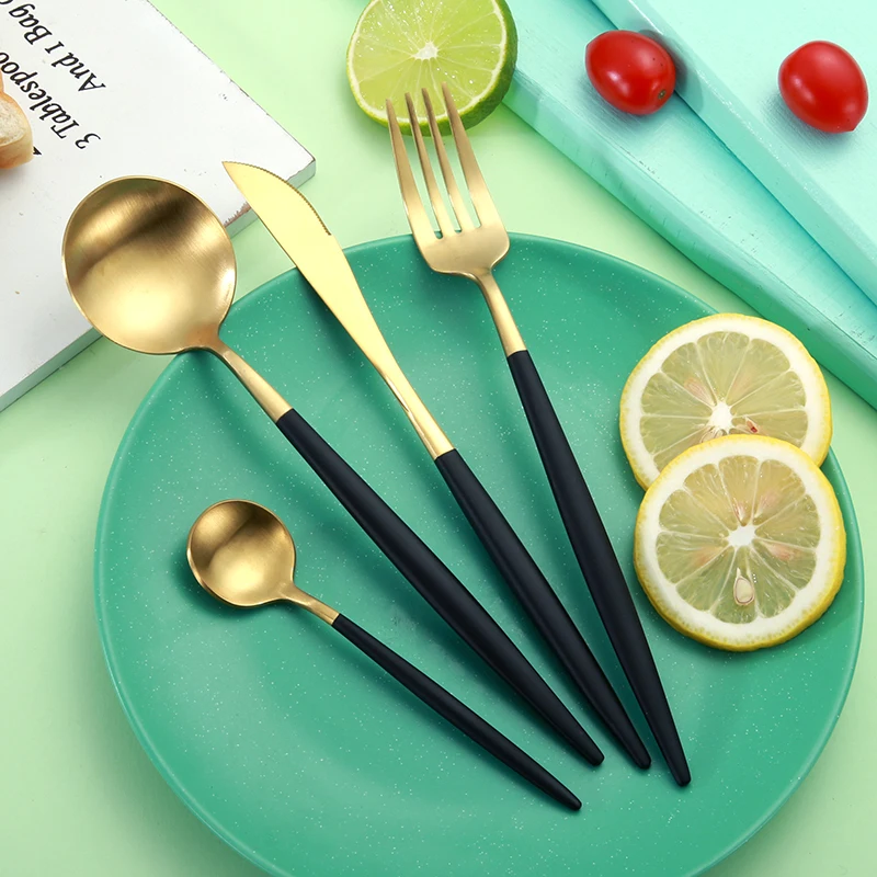 4 Pcs/Set Black Rose Gold Flatware Set 304 Stainless Steel Western Cutlery Set Tableware