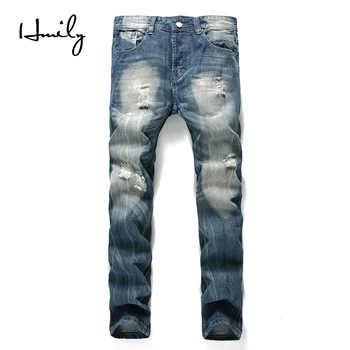 

HMILY Cotton Denim Men's Trousers Jeans Retro Hole Cool Trousers Spring Summer Hip Hop Casual Jeans For Male Big Size Pants