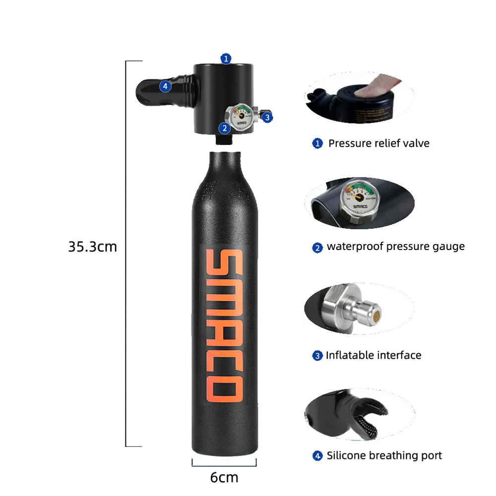 SMACO оборудование для дайвинга, мини баллон для подводного плавания, кислородный резервуар для подводного плавания, подводное плавание, дыхательные аксессуары