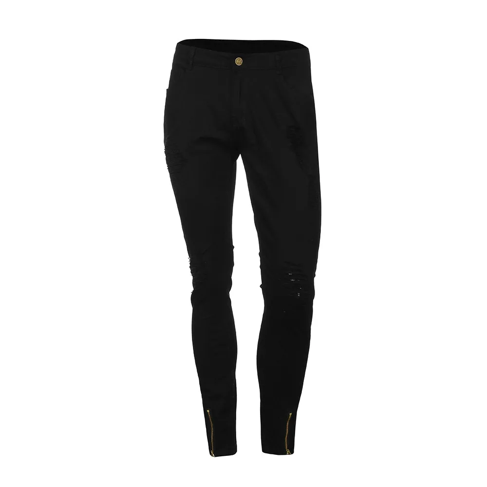 Мужские крутые дизайнерские брендовые черные джинсы, мужские облегающие байкерские джинсы на молнии, обтягивающие потертые брюки, рваные брюки для мужчин Z402