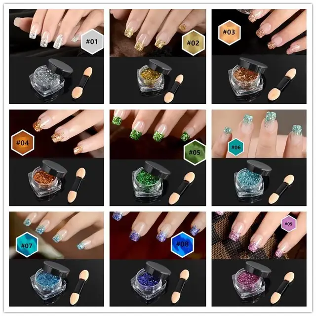 1 BOX 3D Mix Gold Silver Nial Art Flakes Glitter Powder Matte UV Glitter Powder Dust Nail Art Decoration