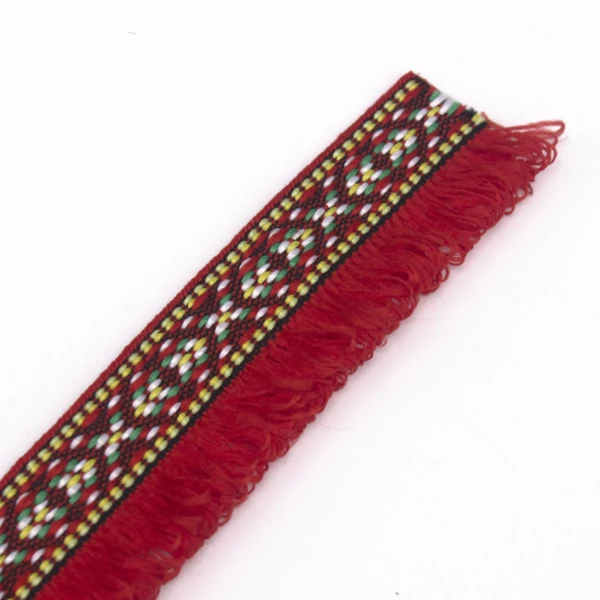 Red Jacquard Braided Trim Decorated Fringe Tassel Trimming Lace Fabrics Ribbon Trim Sewing