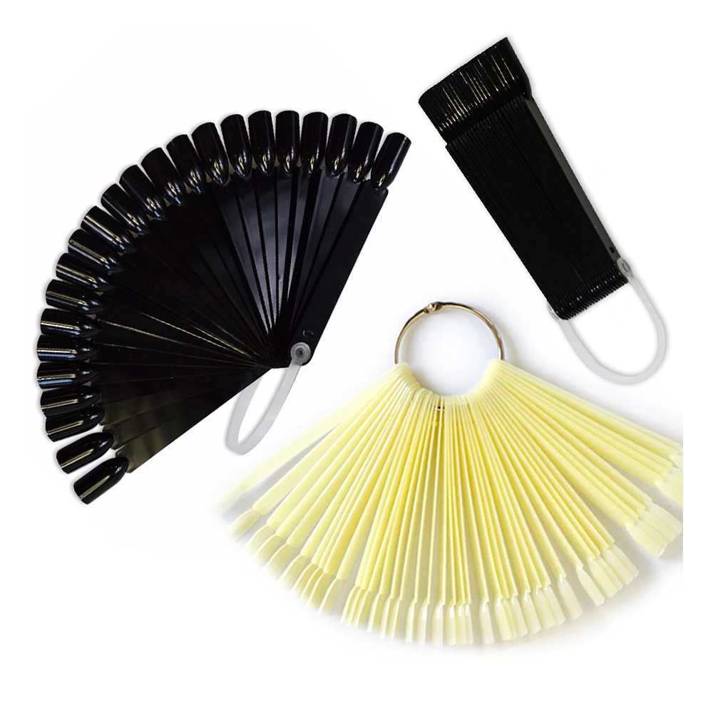 

1 Set False Nail Art Tips Display Fan Designs Transparent Nature Black Color Training Palette Nails Tools Manicure SA386