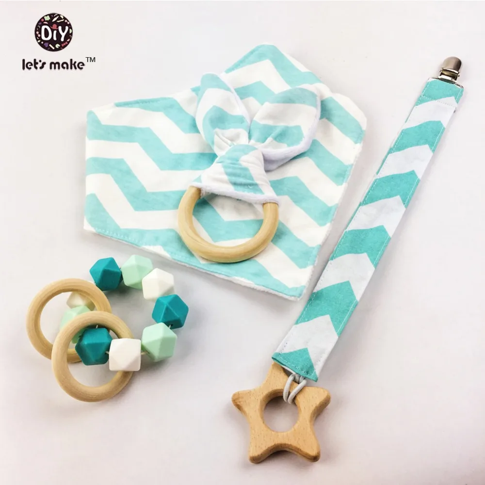

Let's make 4pc Baby Teether Silicone Beads Bunny Ear Bib Drool Nursing Set Unisex s Baby toys Baby Bracelet