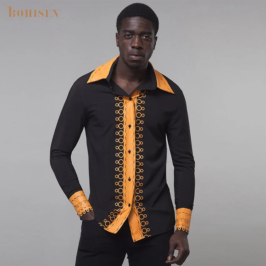 

BOHISEN African Traditional Clothes Bazin Dress Male Print Embroidery Full Sleeve Tops Shirt African Dress for Man