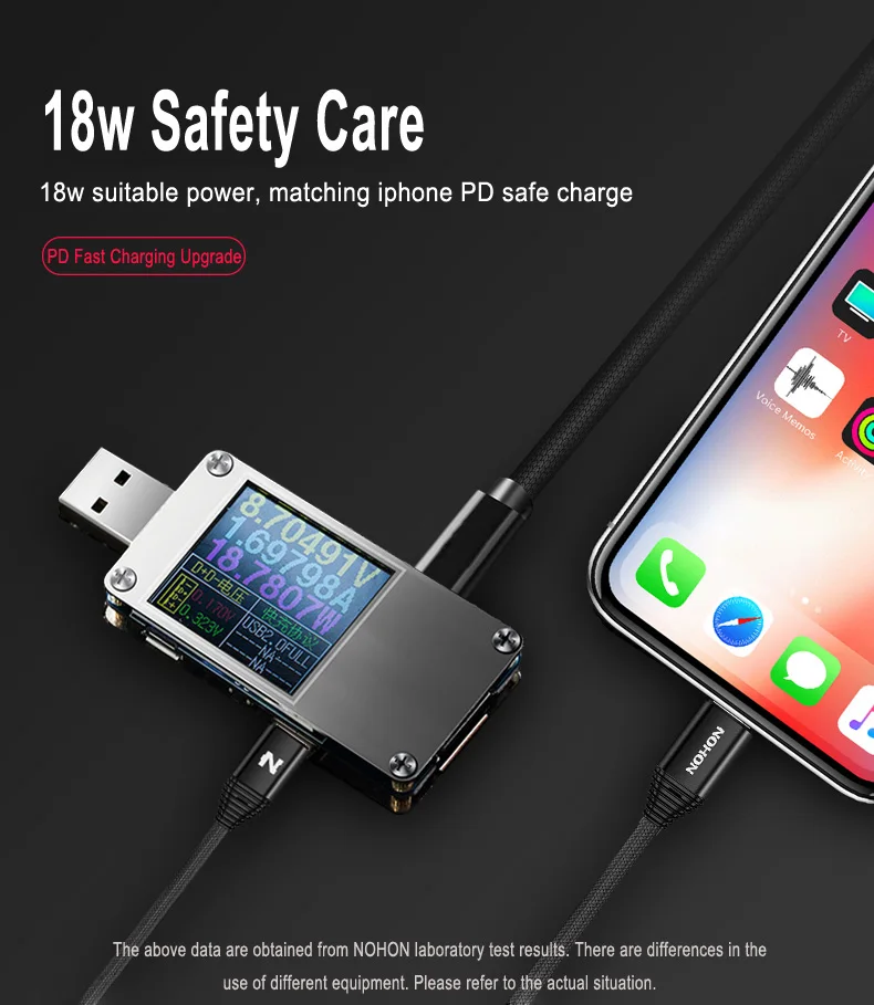 NOHON usb type C 18 Вт PD кабель для быстрой зарядки для iPhone X 8 8 Plus, нейлоновый USB-C кабель для зарядки телефона, двусторонний кабель для синхронизации данных