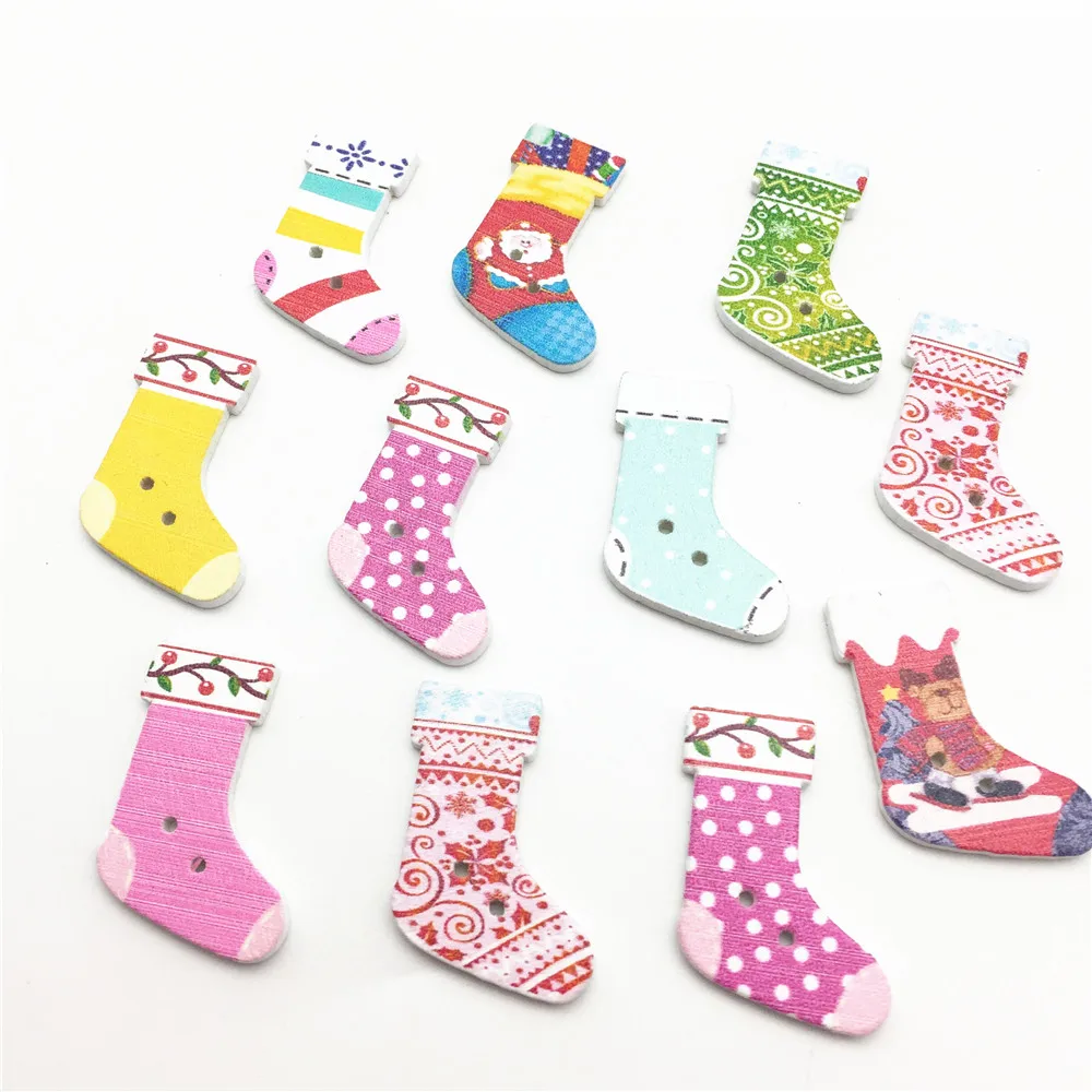 1000pcs 20x30mm Christmas Socks Wood Buttons Sewing 2hole Accessories