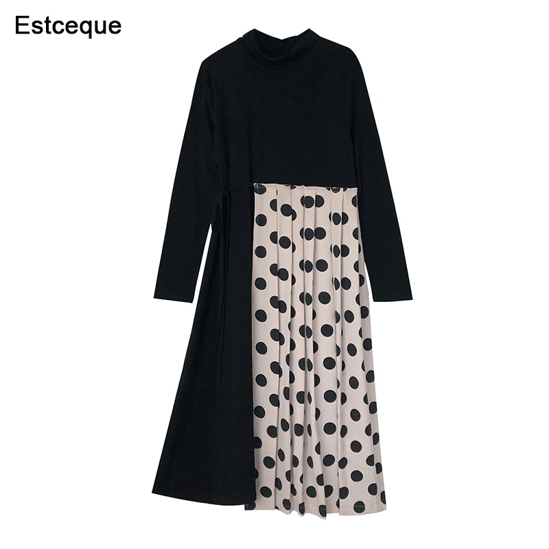 

Irregular stitching Skirt Women Wave point Female Skirts School Girls Pleated Spring 2019