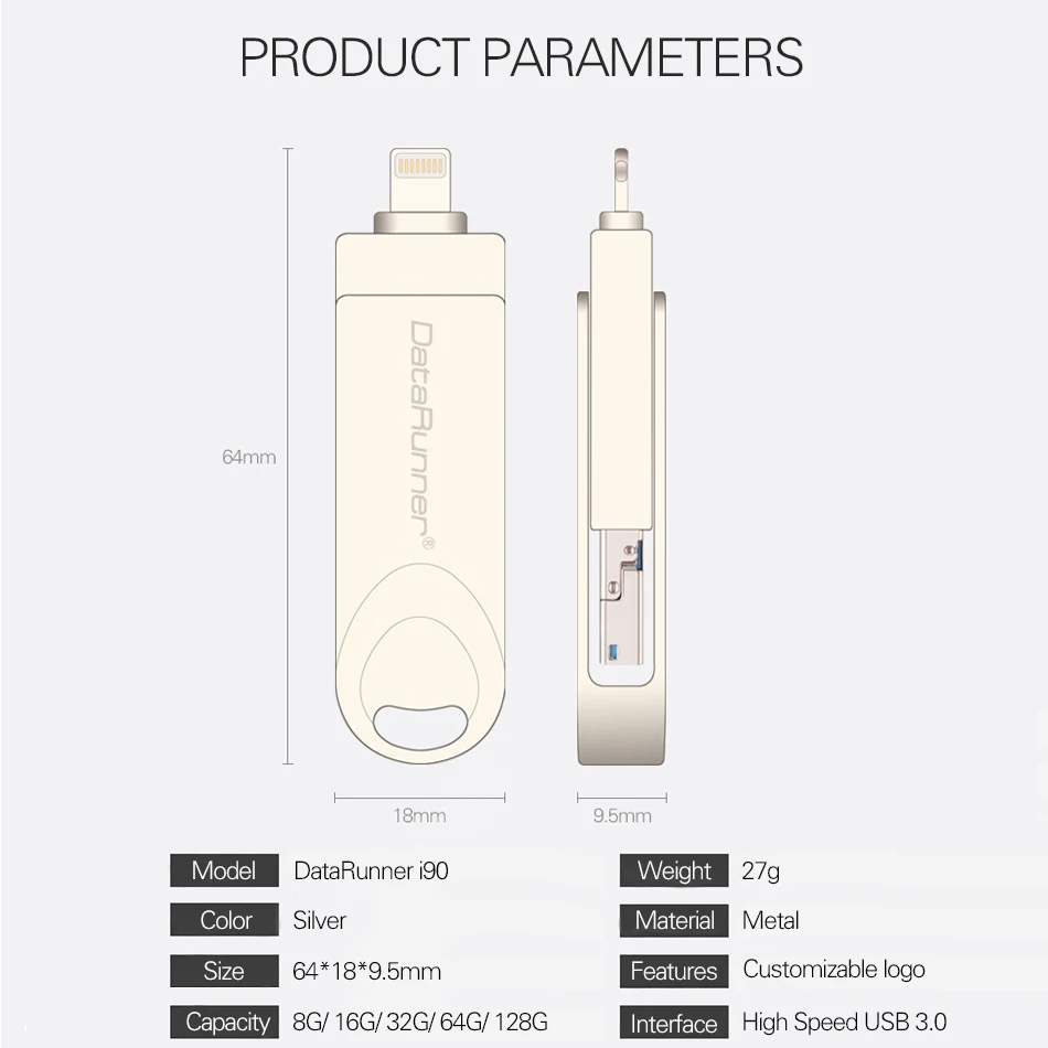 Флеш накопитель DataRunner Usb 3 0 OTG металлический флеш для iPhone X 8 7 Plus 16 ГБ 32 64 128 ГБ|USB