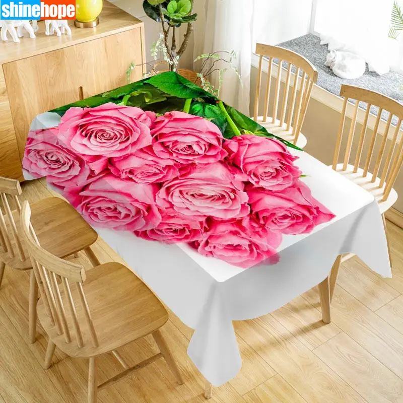  1pcs Wedding Tablecloth Bouquet Table Table Cloth Rose Red Flowers Table Cloth Birthday Party Dinne