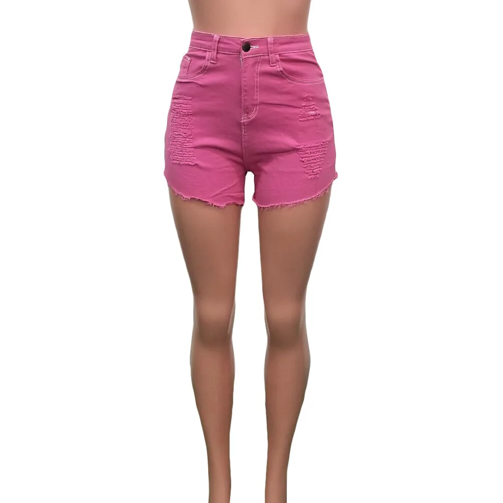 light pink Неоновые зеленые оранжевые джинсовые шорты, женские рваные узкие укороченные штаны с карманами на молнии, Летние повседневные уличные женские джинсы - Цвет: light pink