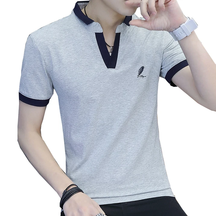 

BROWON Brand Mens Tshirts Summer Short Sleeve Turn-down Collar Social Business T-shirt Men Solid Color Men Tops Size M-3XL
