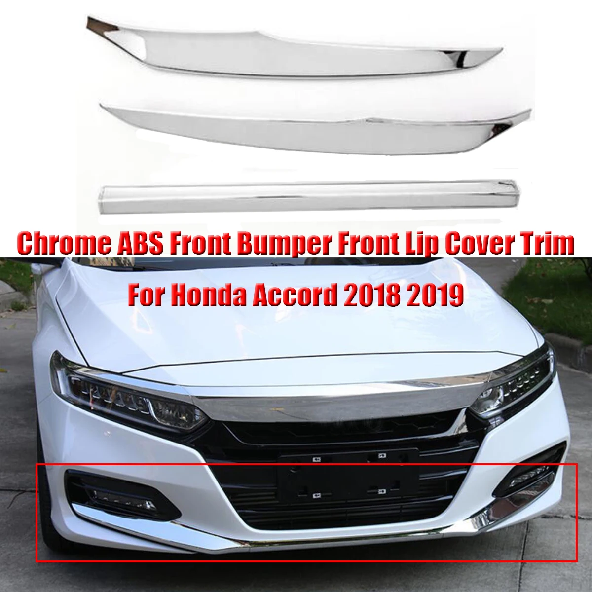 3 PSC Chrome ABS Front Bumper Front Lip Cover Trim For Honda 2018 2019