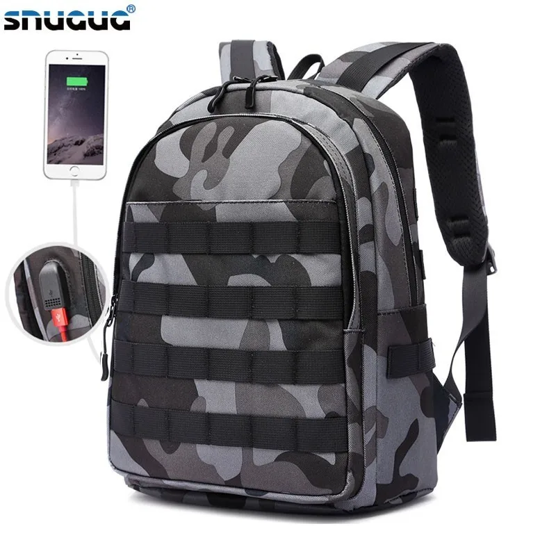 

New Backpack Men SchoolBag Mochila Pubg Battlefield Infantry Pack Camouflage Travel Canvas USB Charging Jack Back Knapsack Male