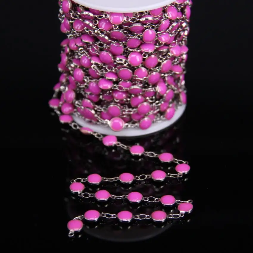 Цепочка Из Бисера ярко розового цвета 5 метров 6 мм|beaded rosary chain|rosary chainwire wrapped chain |