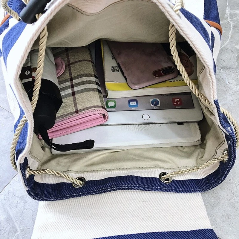 Большой холщовый школьный рюкзак в полоску для девочек, сумка через плечо, женский рюкзак, многофункциональный женский рюкзак из мягкой кожи, рюкзаки для путешествий