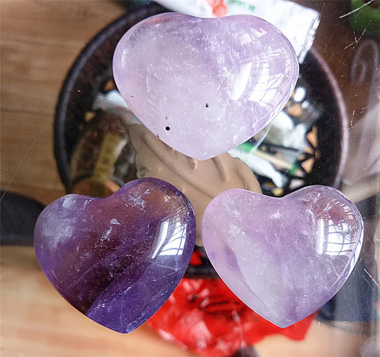 

Drop Shipping wholesale Natural amethyst crystal heart purple quartz crystal heart healing for gift 3pcs