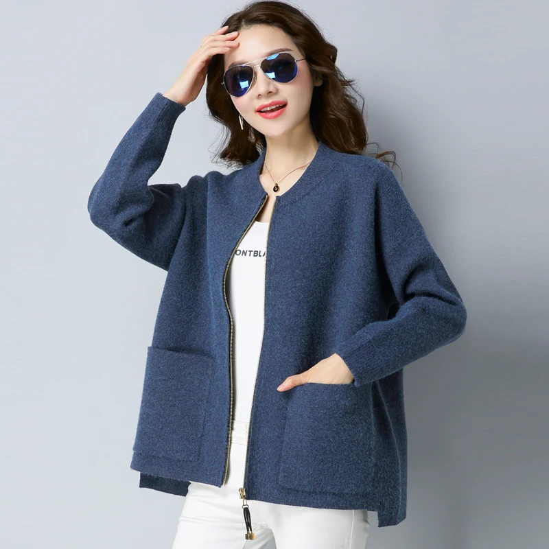 

Knitted cardigan female 2019 new short style outside the big fat MM200 Jin, autumn winter Han edition loose sweater coat