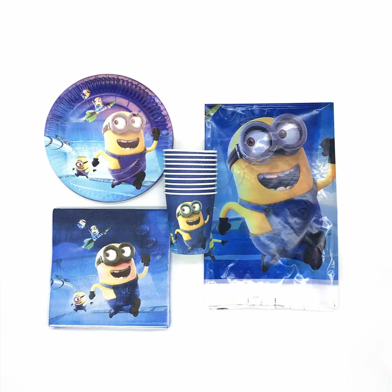 

Minions Theme 61Pcs/lot Kid Birthday Party Disposable Cup+Plate+Napkin+Tablecover Event Party Christmas Paper Tablware Supply