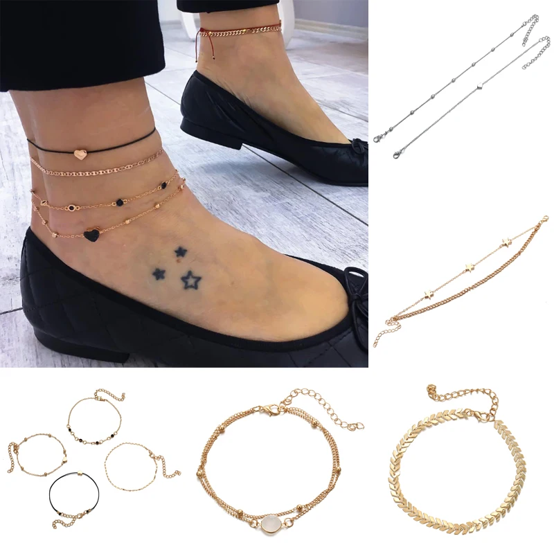 

Stainless Steel Anklet Chain Gold Silvery Women Ankle Bracelet Five Pointed Star Pendant Jewelry Summer Seaside